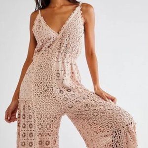 NWOT Free People Yesenia Jumpsuit Crochet in Muted Peach Size Medium